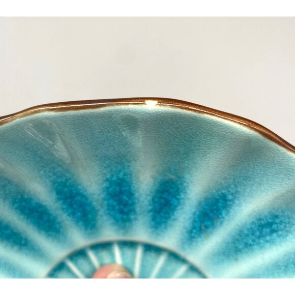 Pier 1 Ceramic Fan-Shaped Trinket Dish In Crackled Turquoise Glaze 8" - Picture 7 of 8